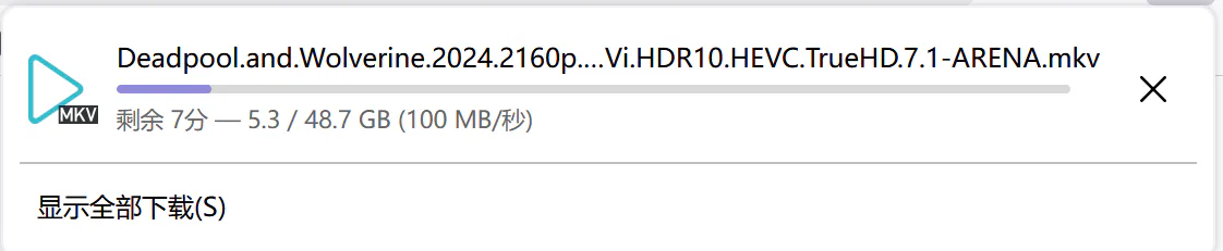 终端下载速度达到约 100 MiB/s
